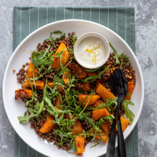 Insalata di lenticchie e zucca al forno